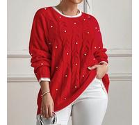 Maglione donna casual di tendenza, di grandi dimensioni, lavorato a maglia con perle, modellante, adatto per l'autunno/inverno e il Capodanno US22,US24/26,US28/30,US32/34Blocchi di colore,Colore unico