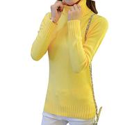 Maglione Donna Collo Alto Elegante Maglia Casual Pullover Elasticità con Maniche Lunghe Giallo M