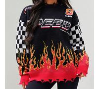 Maglione donna con scollo a goccia, stampa fuoco e lettera, stile bikercore, per l`autunno e la primavera, maniche lunghe L,M,S,XS,XXSMaglieria