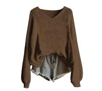 Maglione Donna Cotone Oversize Colorato Maglioni Maniche Lunghe Girocollo Casual Invernale Maglione Lavorato a Maglia Elegante Leggero Pullover Sciolto Caldo Maglia Top Taglie Forti Moda Maglioncino