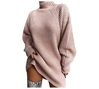 Maglione Donna Elegante Curvy Lungo Maglione Vestito Invernale Maglioni Collo Alto Invernali Oversize Abito Maglioncino Slim Fit Moda Sweatshirt Caldo Casual Pullover Top Knitted Tinta Unita
