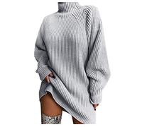 Maglione Donna Elegante Curvy Lungo Maglione Vestito Invernale Maglioni Collo Alto Invernali Oversize Abito Maglioncino Slim Fit Moda Sweatshirt Caldo Casual Pullover Top Knitted Tinta Unita