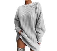 Maglione Donna Elegante Curvy Lungo Maglione Vestito Invernale Maglioni Girocollo Invernali Oversize Abito Maglioncino Slim Fit Moda Sweatshirt Caldo Casual Pullover Top Knitted Tinta Unita