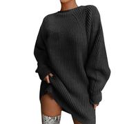 Maglione Donna Elegante Curvy Lungo Maglione Vestito Invernale Maglioni Girocollo Invernali Oversize Abito Maglioncino Slim Fit Moda Sweatshirt Caldo Casual Pullover Top Knitted Tinta Unita