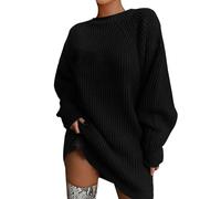 Maglione Donna Elegante Curvy Lungo Maglione Vestito Invernale Maglioni Girocollo Invernali Oversize Abito Maglioncino Slim Fit Moda Sweatshirt Caldo Casual Pullover Top Knitted Tinta Unita