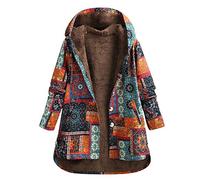 Maglione Donna Felpa con Cappuccio Inverno Stampa in Stile Etnico più Cappotto di Cotone Sciolto di Velluto Maniche Lunghe Distintivo Sweatshirt Hoodie Camicetta (XXL,5- Arancia)