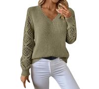 Maglione Donna Lungo Invernale Maglioni Donna Women S Spring And Autumn Winter New Knitted Sweater Style V Neck Hollow Long Sleeve Solid Color Casual Maglietta Termica Lupetto Lana Green XL