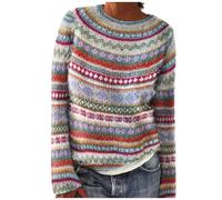 Maglione Donna Motivi A Blocchi di Colore Scollo Tondo Largo Manica Lunga Pullover Design Moderno E Unico Top A Maglia Geometrico per Un Contemporaneo E Audace