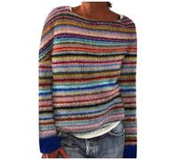 Maglione Donna Motivi A Blocchi di Colore Scollo Tondo Largo Manica Lunga Pullover Design Moderno E Unico Top A Maglia Geometrico per Un Contemporaneo E Audace