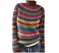 Maglione Donna Motivi A Blocchi di Colore Scollo Tondo Largo Manica Lunga Pullover Design Moderno E Unico Top A Maglia Geometrico per Un Contemporaneo E Audace