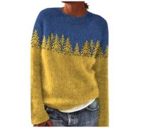 Maglione Donna Motivi A Blocchi di Colore Scollo Tondo Largo Manica Lunga Pullover Design Moderno E Unico Top A Maglia Geometrico per Un Contemporaneo E Audace
