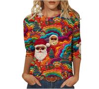 Maglione Donna Natalizio Curvy Maglia Donna Elegant Taglia Forti alla Moda Felpe Stampato Senza Cappuccio Pullover Tops da Natale Manica Lunga Grinch Natale Stampato per Il Tempo Libero Sportivo