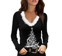 Maglione Donna Natalizio Invernale - Pullover Top Senza Cappuccio Elegante Magliette Con Scollo a V Velluto Morbido Maglia Rosso Babbo Natale Divertente Maglietta Sweatshirt Christmas Manica Lunga