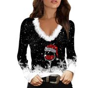 Maglione Donna Natalizio Invernale - Pullover Top Senza Cappuccio Elegante Magliette Con Scollo a V Velluto Morbido Maglia Rosso Babbo Natale Divertente Maglietta Sweatshirt Christmas Manica Lunga