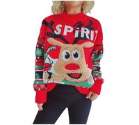 Maglione Donna Natalizio, Maglioncino Girocollo Lavorato a Maglia Fine Elegant Taglia Forti Alla Moda Felpa Stampato Senza Cappuccio Pullover Maglione Uomo Natale Calibrato Per Famiglia Natalizio