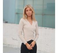 Maglione elegante da donna con texture a costine, colore unito, design minimal con elementi incrociati e avvolgenti L,M,SMaglieria