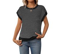 Maglione Gilet A Righe da Donna, Canotta, Scollo Tondo, Maniche Corte, Legg2368