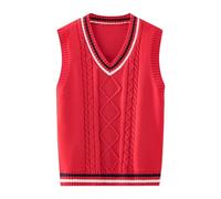 Maglione Gilet per Ragazzi Ragazze 2025 Autunno Moda Maglia Senza Maniche Scollo A V Top Casual Preppy Uniforme Scuola Vestiti Teen Solido Cavo Maglia Maglione Senza Maniche Maglione, Rosso, 9-10 Anni
