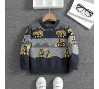 Maglione girocollo a maniche lunghe con grafica di un bulldozer cartoni animati per ragazzo, alla moda per autunno/inverno, adatto per varie occasioni come casa, viaggio, scuola, festa, può anche esse