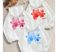 Maglione imbottito con cappuccio morbido e selvaggio. Questo maglione imbottito ha una base di colore nero assoluto, con una stampa di orchidee rosa sul retro, super assoluta. "Libera la bestia dentro