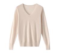 Maglione in cashmere con scollo a V semplice di grandi dimensioni da donna in maglia autunno primavera maglione nero, Albicocca, M