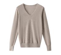 Maglione in cashmere con scollo a V semplice di grandi dimensioni da donna in maglia autunno primavera maglione nero, Lighttan, XL