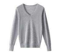 Maglione in cashmere con scollo a V semplice di grandi dimensioni da donna in maglia autunno primavera maglione nero, Grigio Chiaro9, L