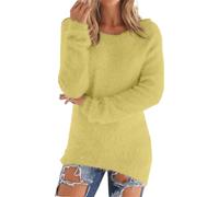 Maglione in cashmere da donna UK a maniche lunghe in pile tinta unita leggero maglione girocollo felpe autunno inverno tinta unita morbido caldo pullover moda slim fit maglione Fairisle, Giallo, XL