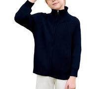 Maglione in cotone per bambini con ago spesso e filo di puro cotone con zip. Coat for Children of All Genders Baby Size Knitted Cardigan to Be Worn As An Outerwear. Uomo Auto, Blu, 3-4 Anni