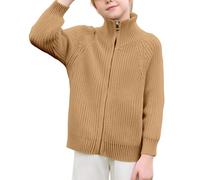 Maglione in cotone per bambini con ago spesso e filo di puro cotone con zip. Coat for Children of All Genders Baby Size Knitted Cardigan to Be Worn As An Outerwear. Uomo Auto, cachi, 3-4 Anni