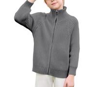 Maglione in cotone per bambini con ago spesso e filo di puro cotone con zip. Coat for Children of All Genders Baby Size Knitted Cardigan to Be Worn As An Outerwear. Uomo Auto, grigio., 9-10 Anni
