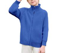 Maglione in cotone per bambini con ago spesso e filo di puro cotone con zip. Coat for Children of All Genders Baby Size Knitted Cardigan to Be Worn As An Outerwear. Uomo Auto, Celeste., 12-13 Anni