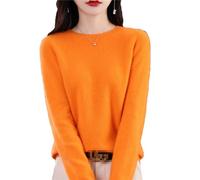 Maglione in lana da donna, maglione caldo basico con scollo rotondo, primavera e autunno 2023, Arancione, XXL