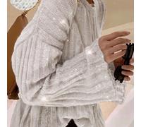 Maglione in maglia glitterata stile Cozy Girl, pullover oversize Y2K da ragazza con maniche lunghe a campana, girocollo, trasparente e a costine, top casual basic autunnale da uscita, bianco L,M,S,XL,