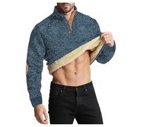 Maglione invernale caldo da uomo in pile Sherpa con bottoni a quarto | Il pullover da uomo in pile Sherpa offre un estremo calore invernale con bottone a quarto e eleganti toppe sui gomiti