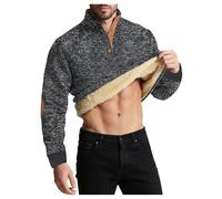 Maglione invernale caldo da uomo in pile Sherpa con bottoni a quarto | Il pullover da uomo in pile Sherpa offre un estremo calore invernale con bottone a quarto e eleganti toppe sui gomiti