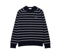 Maglione Lacoste Girocollo a Righe in Cotone a Maglia 3D Blu Navy-Bianco : XXL