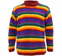 Maglione Lana Arcobaleno Artigianale Grosso Lavorato a Maglia Pullover Rolled