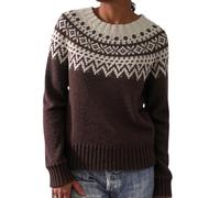 Maglione lavorato a maglia a blocchi di colore con scollo rotondo allentato da donna di arrivo 2025 sul maglione del pullover della luce del desiderio, Caff, L