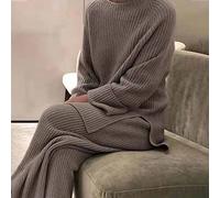 Maglione Lavorato A Maglia Abito A Due Pezzi - Pantaloni E Felpe Con Gamba Larga Da Donna Completi Da Lavoro A Maglia Invernali Da Donna Tinta Unita Casual Completi Da 2 Pezzi Per Pullover Lavora