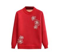 Maglione Lavorato A Maglia da Donna, Morbido Maglione Foderato in Pile, Caldo Pullover A Maniche Lunghe per Mezza età E Anziani con Stampa di Strass, Autunno Inverno, Maglieria alla Moda, Rosso L
