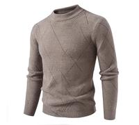 Maglione lavorato a maglia da uomo girocollo maglione uomo inverno tinta unita minimalista maglione spesso caldo confortevole protezione dal freddo invernale, Kaki, L