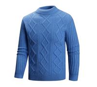 Maglione lavorato a maglia da uomo maglione protezione dal freddo invernale maglione uomo inverno tinta unita metà collo alto maglione spesso all'aperto casual, blu, XL