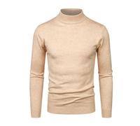 Maglione lavorato a maglia da uomo Slim Fit Collo a lupetto Solido Casual Pullover Business Work Jumper, Beige, M