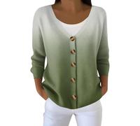 Maglione lavorato a maglia grossa, da donna, con stampa autunnale, casual, alla moda, con scollo a V, cardigan da uomo in acrilico, Verde, XXL