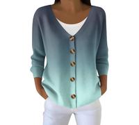 Maglione lavorato a maglia grossa, da donna, con stampa autunnale, casual, alla moda, con scollo a V, cardigan da uomo in acrilico, Verde menta, M