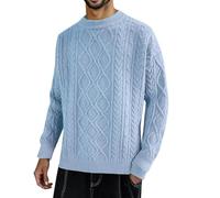 Maglione lavorato a maglia oversize 2025, maglione solido, unisex, con scollo rotondo, softshell da uomo 42, Blu, L