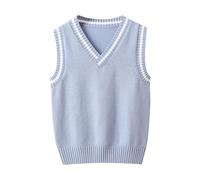Maglione lavorato a maglia per bambini autunno inverno caldo pullover top teen senza maniche scollo a V maglione morbido maglieria tinta unita gilet 3-15 anni, Azzurro, 13-14 Anni