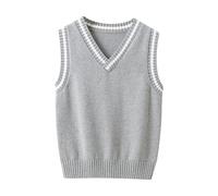 Maglione lavorato a maglia per bambini autunno inverno caldo pullover top teen senza maniche scollo a V maglione morbido maglieria tinta unita gilet 3-15 anni, Grigio, 13-14 Anni