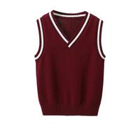 Maglione lavorato a maglia per bambini autunno inverno caldo pullover top teen senza maniche scollo a V maglione morbido maglieria tinta unita gilet 3-15 anni, vino, 7-8 Anni